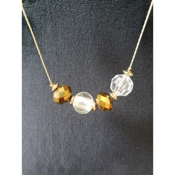 Women Gold Clear Faceted Bead Necklace Long Strand Lobster Clasp Elegant - Picture 2 of 6